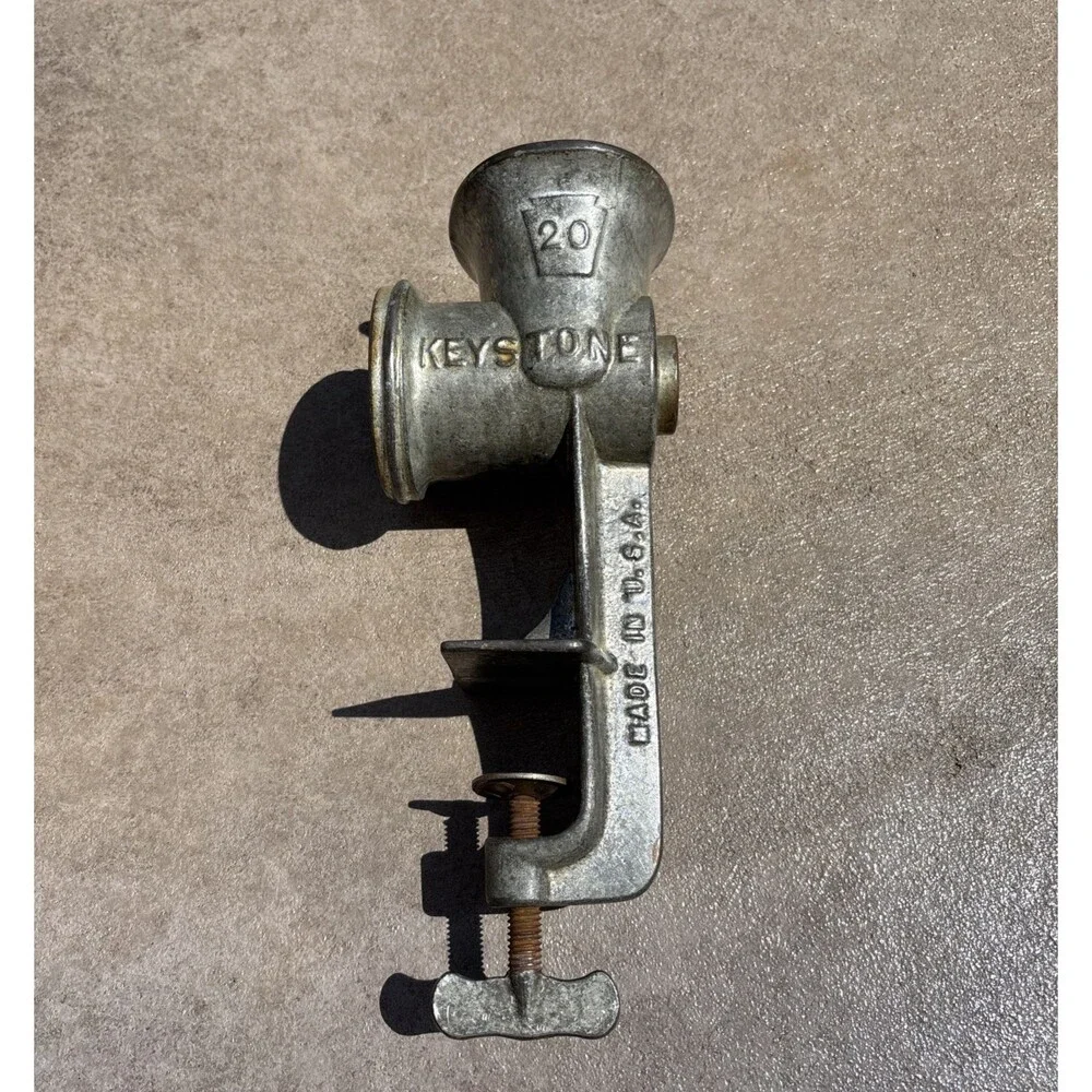 Vintage Keystone Meat Grinder No 20 Hand Crank Table Mount Heavy Made in the USA